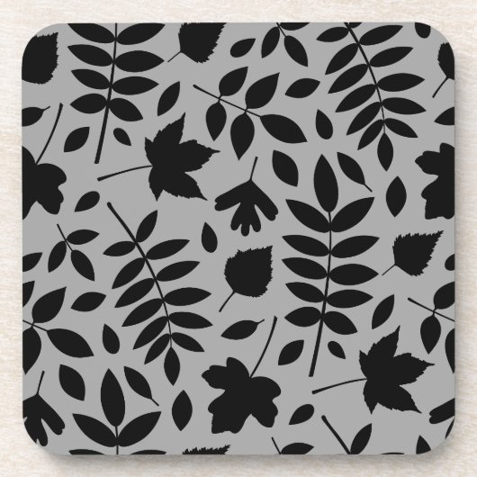 Fallen Leaves Big Pattern Black op grijs Bier Onderzetter (Voorkant)