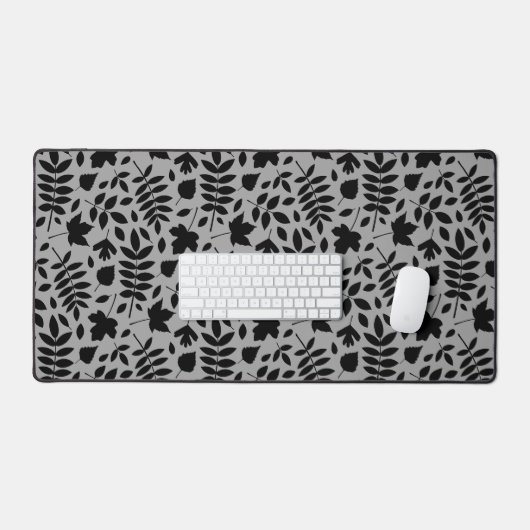 Fallen Leaves Big Pattern Black op grijs Bureaumat (Keyboard & Muis)