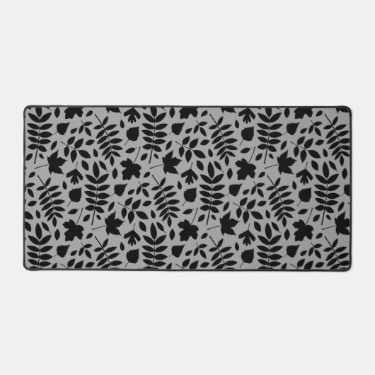 Fallen Leaves Big Pattern Black op grijs Bureaumat (Voorkant)