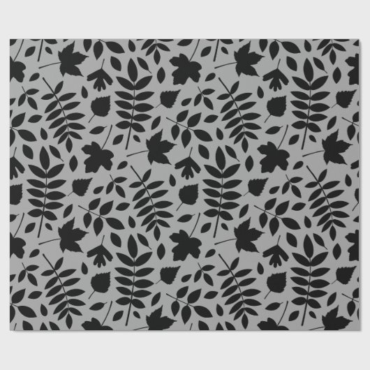 Fallen Leaves Big Pattern Black op grijs Cadeaupapier (Vlak)