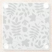 Fallen Leaves Big Pattern Black op grijs Glazen Onderzetter (Achterkant)