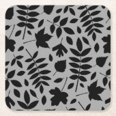 Fallen Leaves Big Pattern Black op grijs Kartonnen Onderzetters (Voorkant)