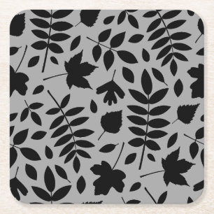 Fallen Leaves Big Pattern Black op grijs Kartonnen Onderzetters