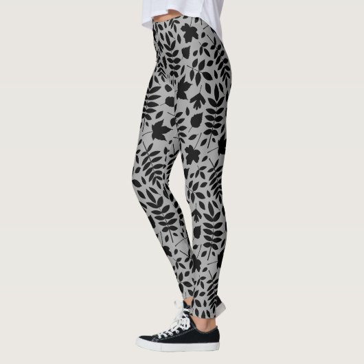 Fallen Leaves Big Pattern Black op grijs Leggings (Links)