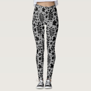 Fallen Leaves Big Pattern Black op grijs Leggings