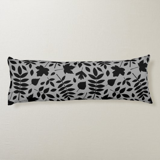 Fallen Leaves Big Pattern Black op grijs Lichaamskussen (Achterkant)