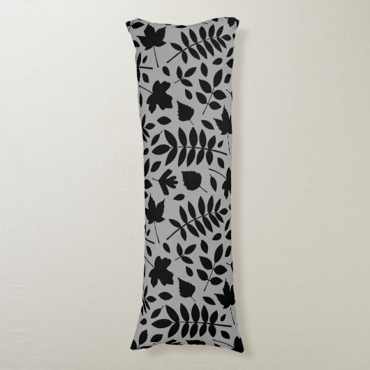 Fallen Leaves Big Pattern Black op grijs Lichaamskussen (Voorkant Verticaal)