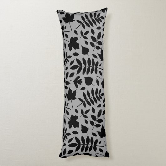 Fallen Leaves Big Pattern Black op grijs Lichaamskussen (Achterkant (Verticaal))