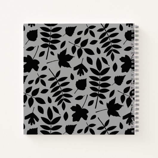 Fallen Leaves Big Pattern Black op grijs Notitieboek (Achterkant)
