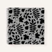 Fallen Leaves Big Pattern Black op grijs Notitieboek (Voorkant)