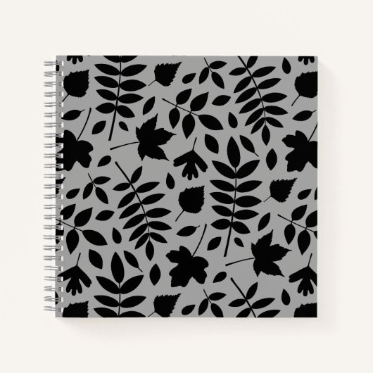 Fallen Leaves Big Pattern Black op grijs Notitieboek (Voorkant)