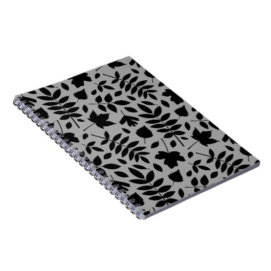 Fallen Leaves Big Pattern Black op grijs Notitieboek (Rechterzijde)