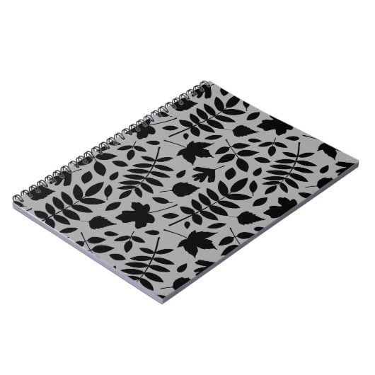 Fallen Leaves Big Pattern Black op grijs Notitieboek (Linkerzijde)