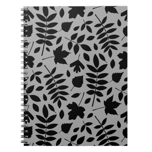 Fallen Leaves Big Pattern Black op grijs Notitieboek (Voorkant)