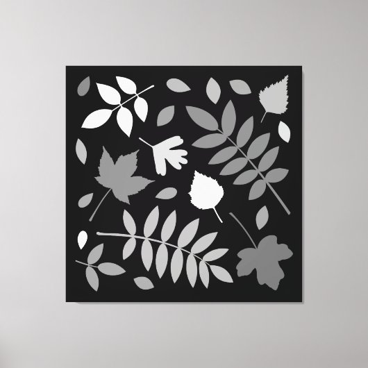 Fallen Leaves Design Grijzen Wit Zwart Canvas Afdruk (Voorkant)