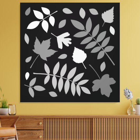 Fallen Leaves Design Grijzen Wit Zwart Canvas Afdruk (Insitu (Woonkamer))