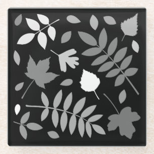 Fallen Leaves Design Grijzen Wit Zwart Glazen Onderzetter