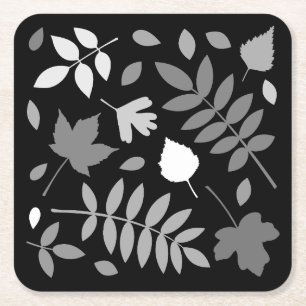 Fallen Leaves Design Grijzen Wit Zwart Kartonnen Onderzetters