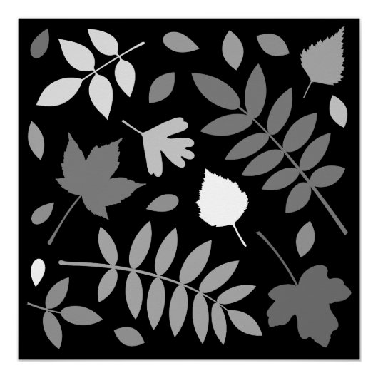 Fallen Leaves Design Grijzen Wit Zwart Perfect Poster (Voorkant)