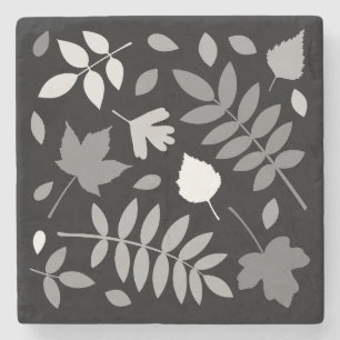 Fallen Leaves Design Grijzen Wit Zwart Stenen Onderzetter