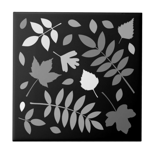 Fallen Leaves Design Grijzen Wit Zwart Tegeltje (Voorkant)