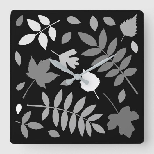 Fallen Leaves Design Grijzen Wit Zwart Vierkante Klok (Voorkant)