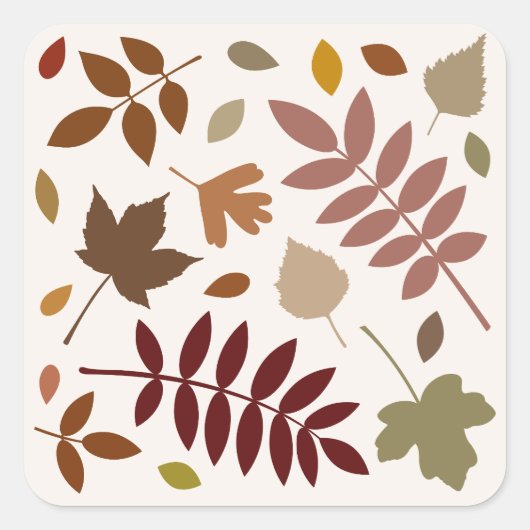Fallen Leaves Design herfstkleuren op crème Vierkante Sticker (Voorkant)