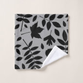 Fallen Leaves LG Pattern Zwart op Grijs Bad Handdoek (Wasdoekje)