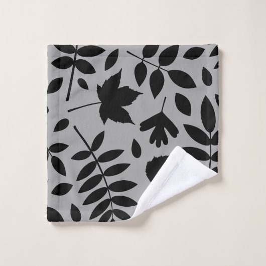 Fallen Leaves LG Pattern Zwart op Grijs Bad Handdoek (Wasdoekje)
