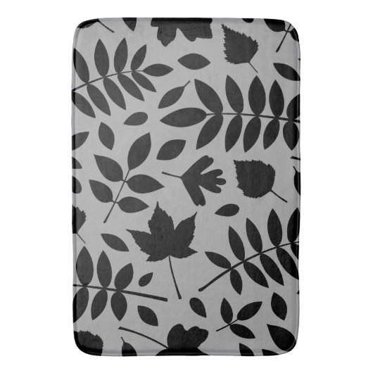 Fallen Leaves LG Pattern Zwart op Grijs Badmat (Voorkant Verticaal)