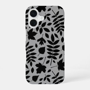 Fallen Leaves LG Pattern Zwart op Grijs iPhone 16 Hoesje