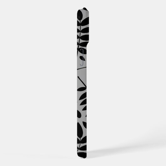 Fallen Leaves LG Pattern Zwart op Grijs iPhone Hoesje (Rechterkant)