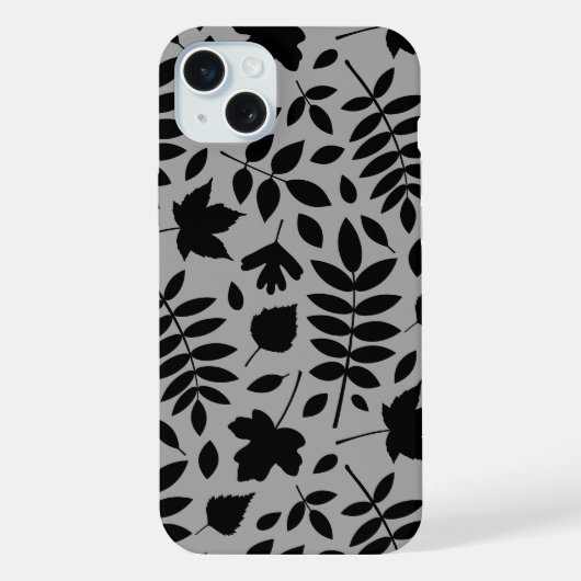 Fallen Leaves LG Pattern Zwart op Grijs iPhone Hoesje (Achterkant)
