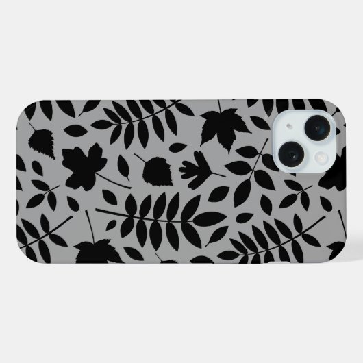 Fallen Leaves LG Pattern Zwart op Grijs iPhone Hoesje (Achterkant horizontaal)
