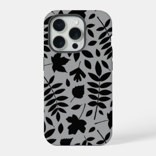 Fallen Leaves LG Pattern Zwart op Grijs iPhone 15 Pro Case