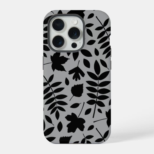 Fallen Leaves LG Pattern Zwart op Grijs iPhone Hoesje (Achterkant)