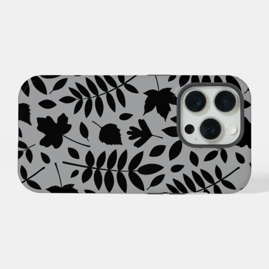 Fallen Leaves LG Pattern Zwart op Grijs iPhone Hoesje (Achterkant horizontaal)