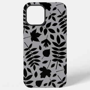 Fallen Leaves LG Pattern Zwart op Grijs iPhone 12 Pro Max Hoesje