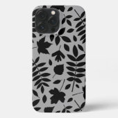 Fallen Leaves LG Pattern Zwart op Grijs iPhone Hoesje (Achterkant)