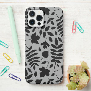 Fallen Leaves LG Pattern Zwart op Grijs iPhone 12 Pro Max Hoesje