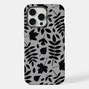 Fallen Leaves LG Pattern Zwart op Grijs iPhone 15 Pro Max Case