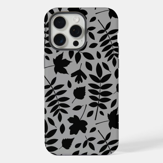 Fallen Leaves LG Pattern Zwart op Grijs iPhone Hoesje (Achterkant)
