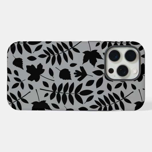 Fallen Leaves LG Pattern Zwart op Grijs iPhone Hoesje (Achterkant horizontaal)