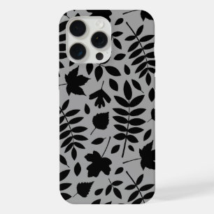 Fallen Leaves LG Pattern Zwart op Grijs iPhone 15 Pro Max Case
