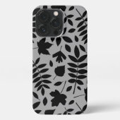 Fallen Leaves LG Pattern Zwart op Grijs iPhone Hoesje (Achterkant)