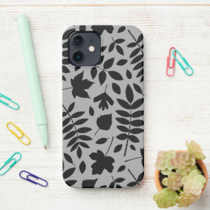 Fallen Leaves LG Pattern Zwart op Grijs iPhone 12 Hoesje