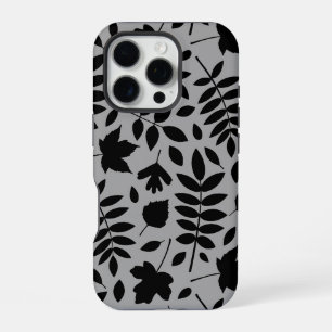 Fallen Leaves LG Pattern Zwart op Grijs iPhone 16 Pro Hoesje