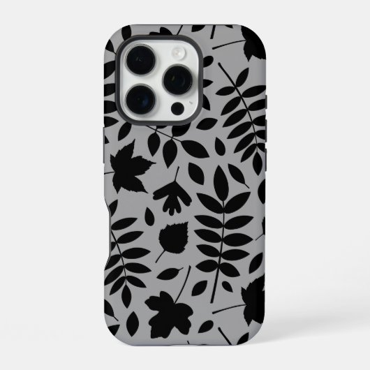 Fallen Leaves LG Pattern Zwart op Grijs iPhone Hoesje (Achterkant)