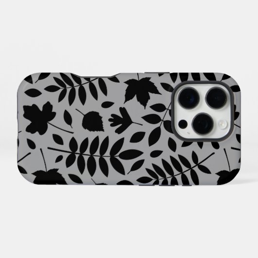 Fallen Leaves LG Pattern Zwart op Grijs iPhone Hoesje (Achterkant horizontaal)