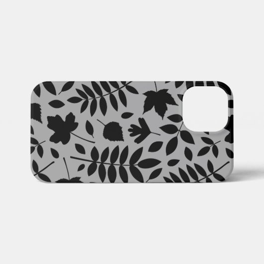 Fallen Leaves LG Pattern Zwart op Grijs iPhone Hoesje (Achterkant horizontaal)